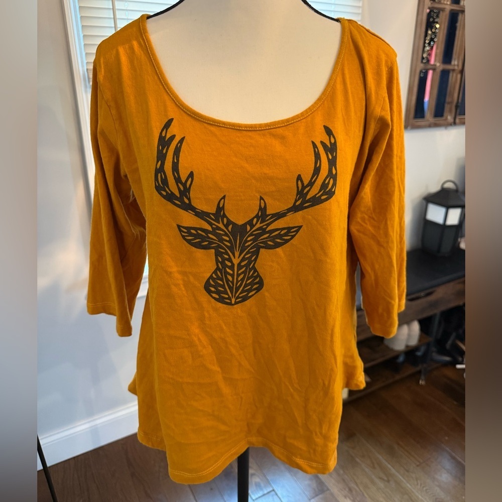 A.T.U.N Golden Deer Graphic Women's Long Sleeve TopSize Medium Made in India